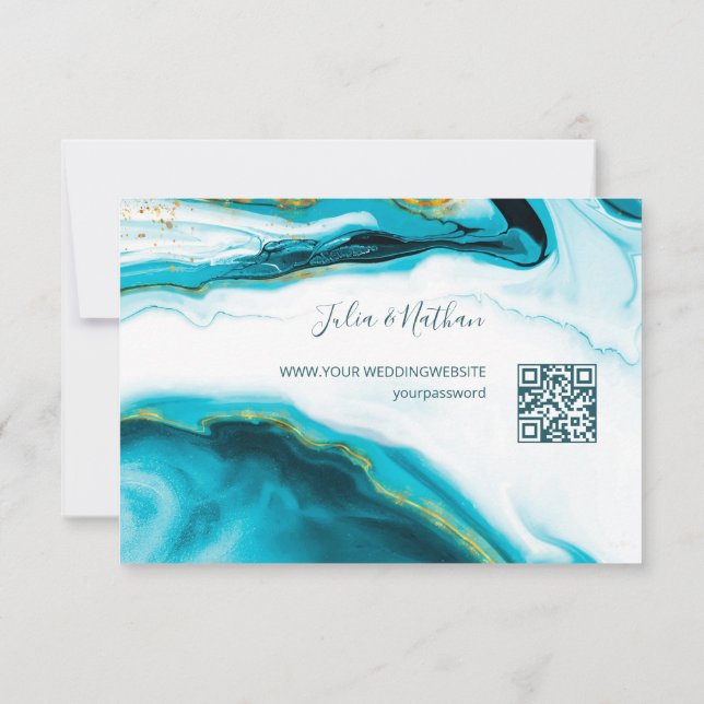 QR-Code | Goldmedaille Turquoise Beach Hochzeit RSVP Karte (Rückseite)