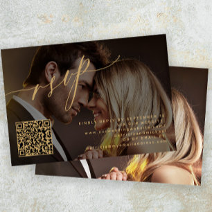QR-Code Goldskript Foto Hochzeit RSVP Karte