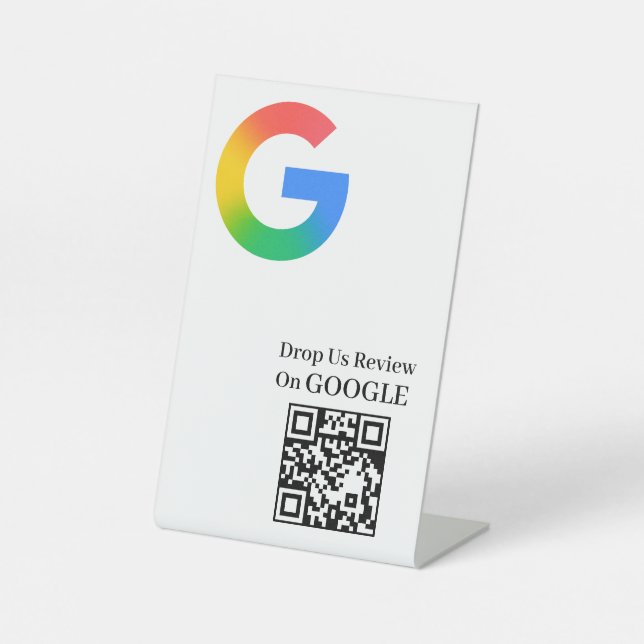 QR-Code Google-Review-Link Tischdesign Sockelschild (Vorderseite)
