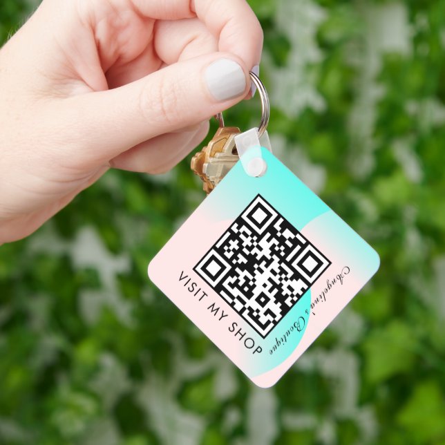 QR Code Gradient Mit Monogramm Pastell Schlüsselanhänger (Hand)
