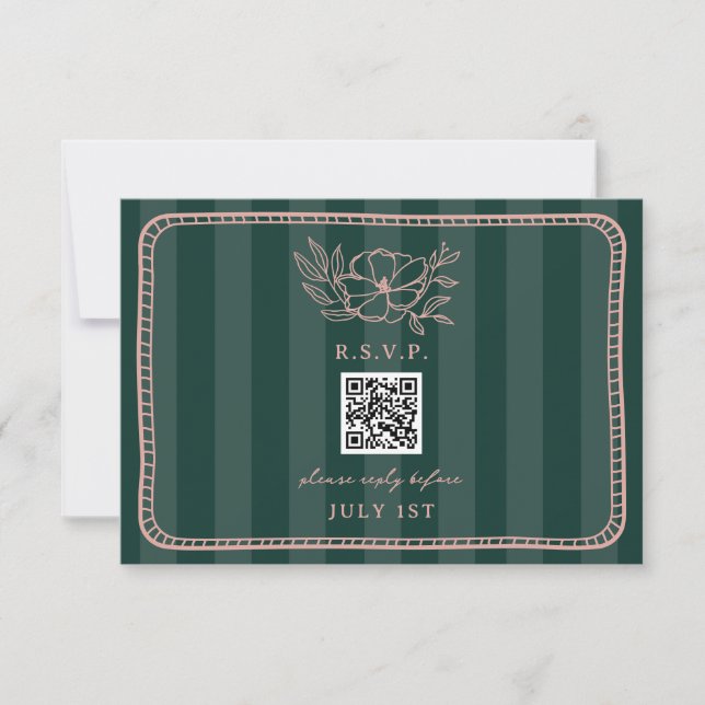 QR Code Green Strike Floral Mariage QR RSVP (Devant)