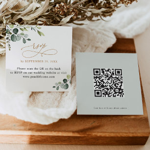 QR Code Greenery Gold Mariage Website Cartes RSVP