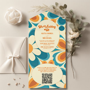 QR Code Groovy Colorful Unique Retro Hochzeit All In One Einladung
