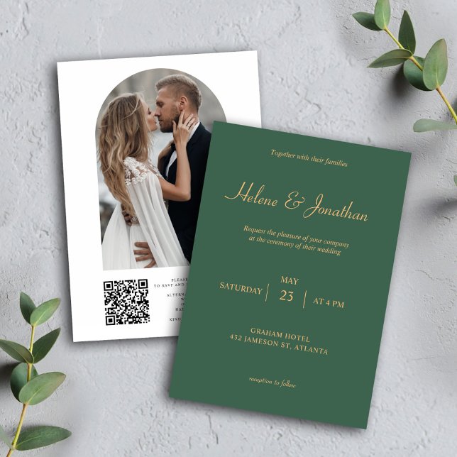 QR Code Grüne Minimal Moderne Elegante Hochzeit Einladung (Sage Green QR Code Photo Wedding Invitation)