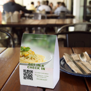 QR-Code Grünes digitales Menü URL-Papier hinzufüge Tischaufsteller