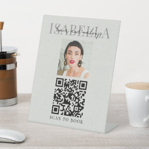 QR-Code Haar-Make-up-Artist Faux-Leinen Sockelschild