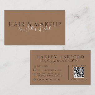 QR-Code Haar und Make-up Dunkles Terrakotta Visitenkarte