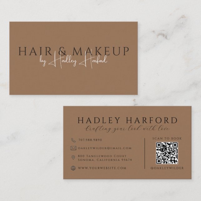 QR-Code Haar und Make-up Dunkles Terrakotta Visitenkarte (Vorne/Hinten)