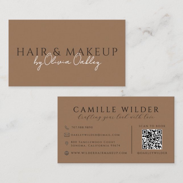 QR-Code Haar und Make-up Sark Terrakotta Visitenkarte (Vorne/Hinten)