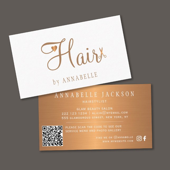 QR CODE Haarsalon Gold Glam Metallischer Haarstyli Visitenkarte (Von Creator hochgeladen)