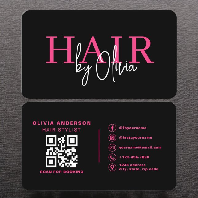 QR Code Hair Stylist Moderne Typografie Visitenkarte (Von Creator hochgeladen)