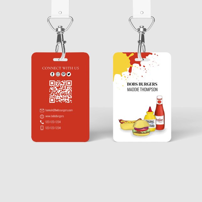 QR-Code Hamburger Hotdog Ausweis (Ketchup and mustard custom employee badge.)