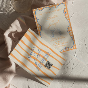QR-Code Handgemalte, farbenfrohe Hochzeit Einladung