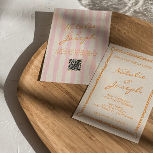 QR-Code handgeschriebene Pinstripes whimsical Hoch Einladung