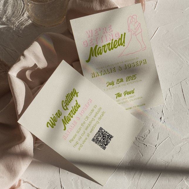 QR-Code Handgezeichnet farbenfrohe Retro Funky Wed Einladung (Von Creator hochgeladen)