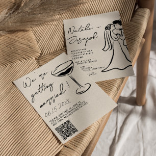 QR-Code Handgezeichnete Schrift Hochzeitspaar Skur Einladung