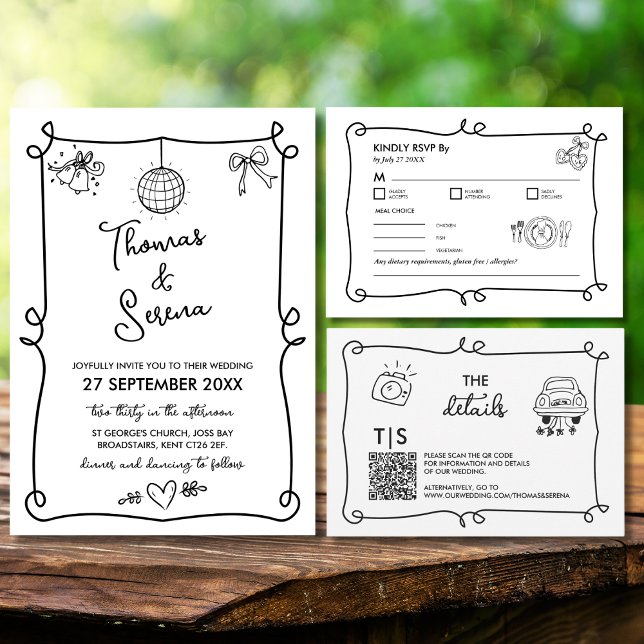 QR-Code Handgezogenes Doodle-UAWG-Ansprechen RSVP Karte (Von Creator hochgeladen)