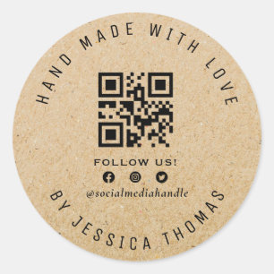 QR Code Handmade kraft business Runder Aufkleber