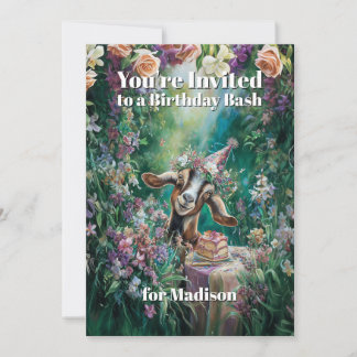 QR code Happy Birthday Nubian Goat Garden Flowers Einladung