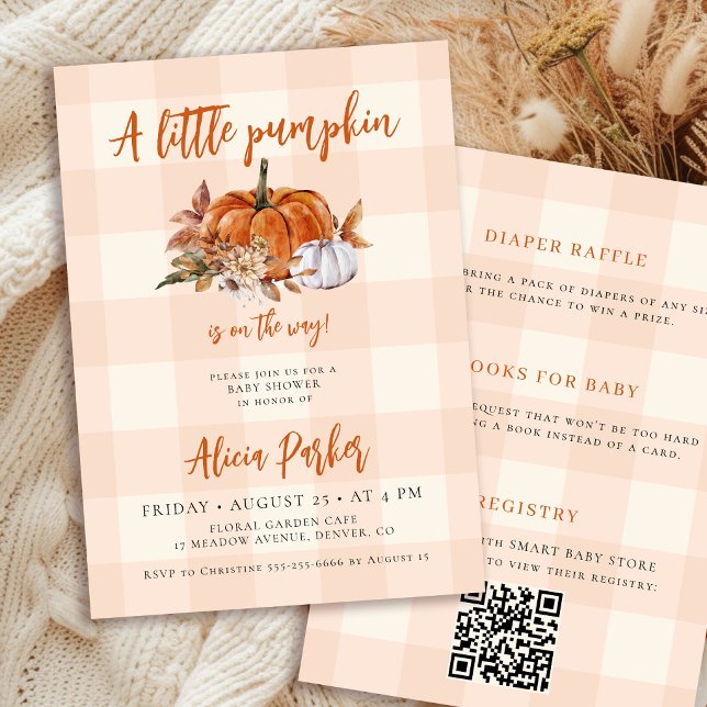 QR-Code Herbst Gingham Kürbis Baby Shower Einladung (Von Creator hochgeladen)