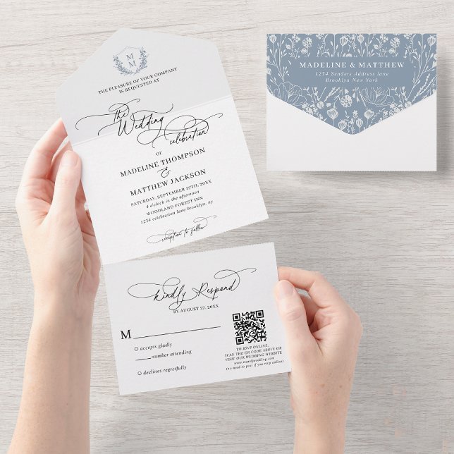 QR-Code Hochzeit des blauen Wappen All In One Einladung (Von Creator hochgeladen)