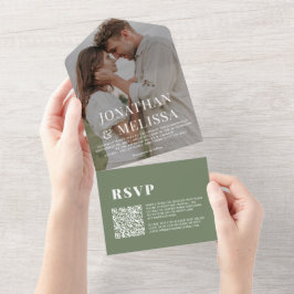 QR-Code | Hochzeit des Fotos "Deep Sage Green Over All In One Einladung