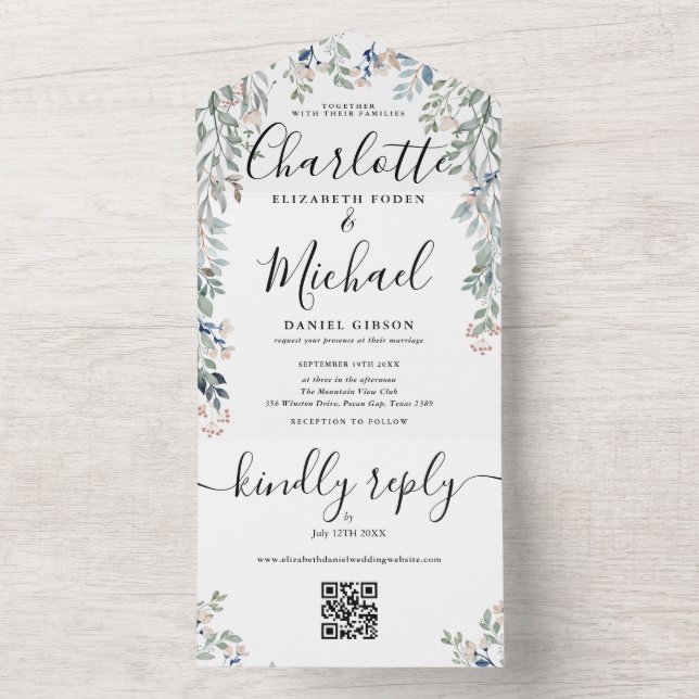 QR-Code-Hochzeit für Blumenschrift All In One Einladung (Innen Boden)