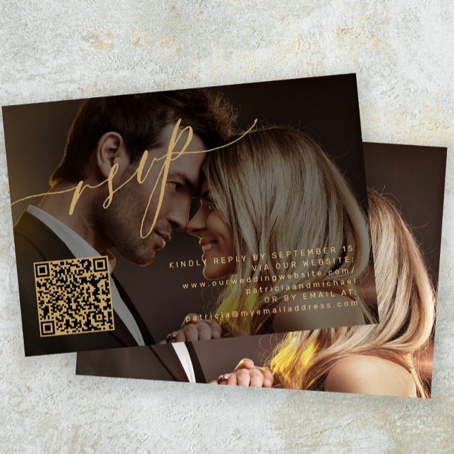 QR-Code Hochzeit für elegantes Foto RSVP Karte (Von Creator hochgeladen)