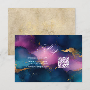 QR-Code Hochzeit für lila, blaue und goldene Alkoh RSVP Karte