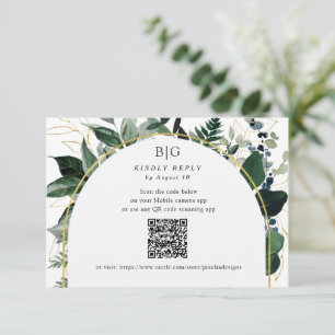 QR-Code Hochzeit für moderne botanische Grünpflanz RSVP Karte