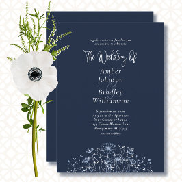 QR Code Hochzeit von Navy Blue White Floral Minima Einladung