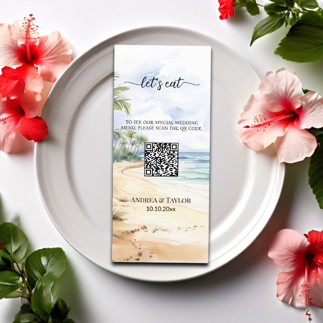 QR Code Hochzeit von Wasserfarben und Palmen Menükarte (Von Creator hochgeladen)