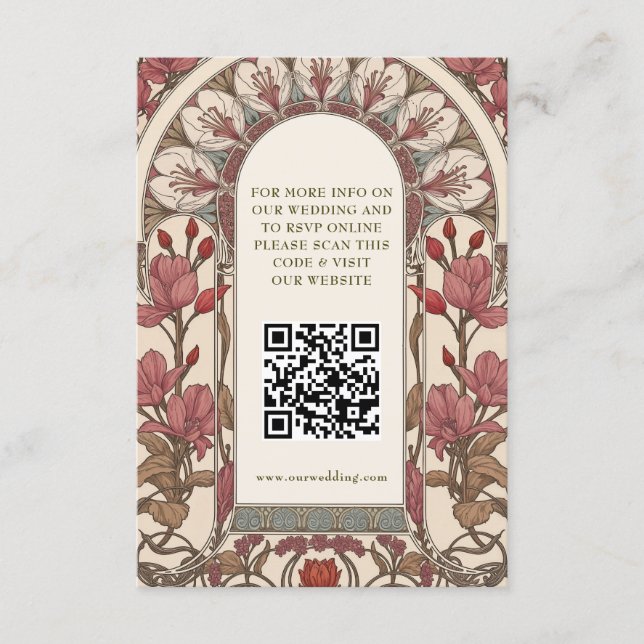QR Code Hochzeits-Website Info Jugendstil Begleitkarte (Vorderseite)
