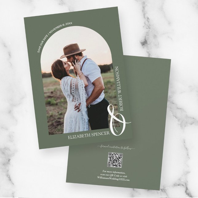 QR Code Hochzeitsangabe Foto Sage Green Save the D Save The Date (Von Creator hochgeladen)