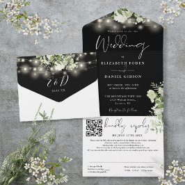 QR-Code Hochzeitscodierung für Schwarz-Weiß-Blumen All In One Einladung
