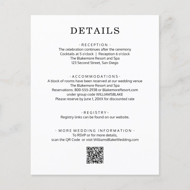 QR Code Hochzeitsdetails Flyer (Vorne)