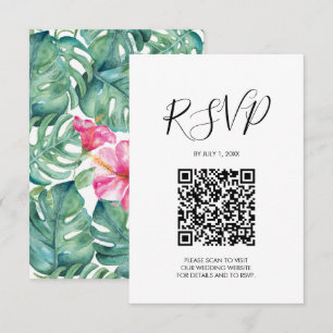 QR-Code HochzeitsrSVP Pink Tropical Enclosure Card RSVP Karte