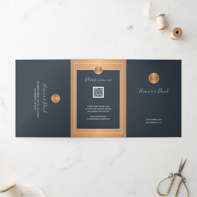 QR CODE Hochzeitsszenario für Goldmedaille Dreifach Gefaltete Ankündigung (Außenbereich)