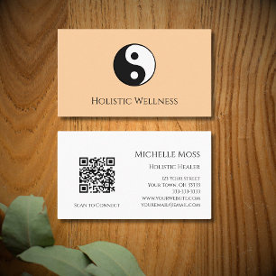 QR-Code Holistic Healer Wellness Yin Yang Peach Visitenkarte