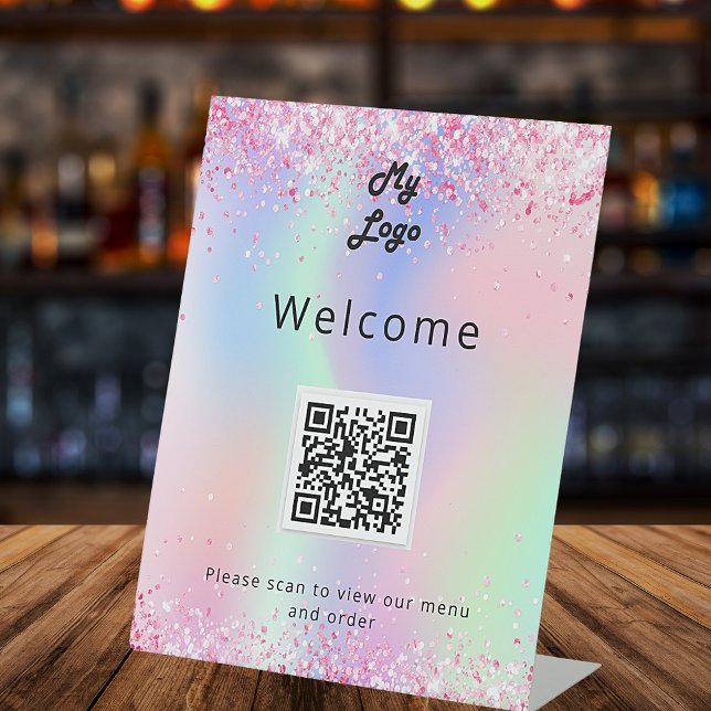 QR Code holografisches Restaurant Dinner Bar Menü Sockelschild (Von Creator hochgeladen)