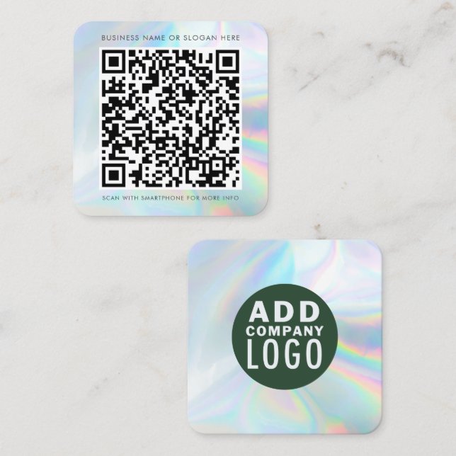 QR Code Holographic Company Logo Quadratische Visitenkarte (Vorne/Hinten)