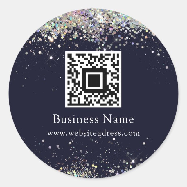 QR Code Holographic Glitzer Business Blue Runder Aufkleber (Vorderseite)