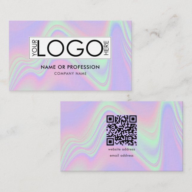 QR Code Holographic Opal Modern Business Logo Visitenkarte (Vorne/Hinten)