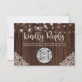 QR Code Holz String Lights Hochzeitung RSVP Karte
