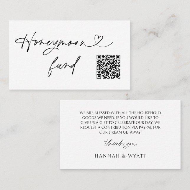 QR Code Honeymoon Request Wedding Enclosure Card Visitenkarte (Vorne/Hinten)