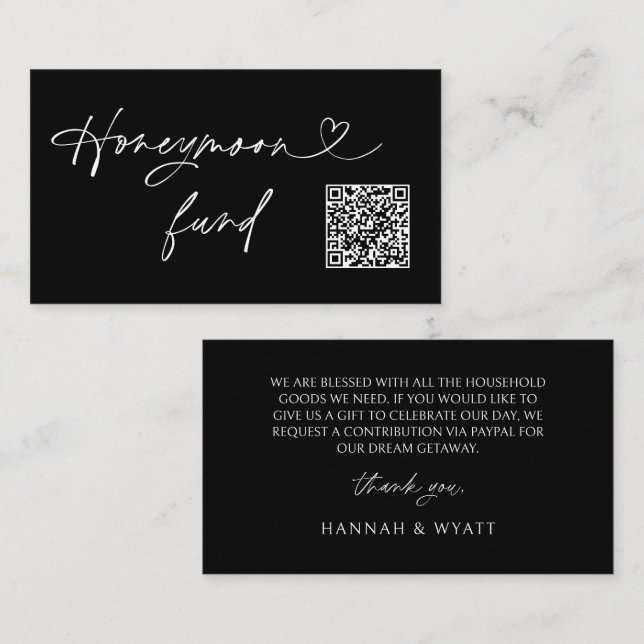 QR Code Honeymoon Request Wedding Enclosure Card Visitenkarte (Vorne/Hinten)