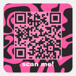 QR Code Hot Pink Black Groovy Squiggles Art Quadratischer Aufkleber