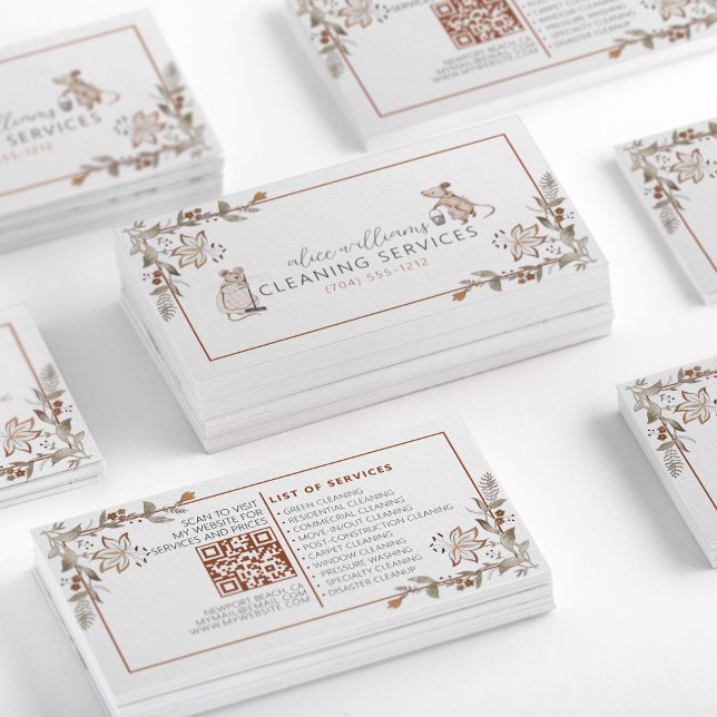 QR Code Housekeeping Beruflich Maid Floral Niedlic Visitenkarte (Von Creator hochgeladen)