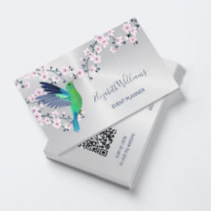 QR-Code   Hummingbird Cherry Blossom Silver Visitenkarte