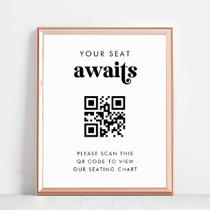 QR Code Ihr Sitzplatz wartet auf Hochzeitsstichtab Poster